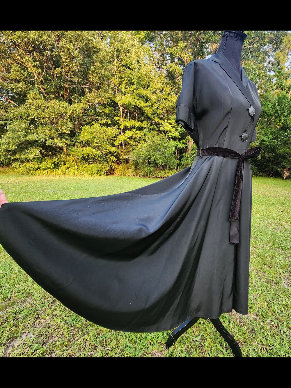 Rockabilly Custom Black Red Flare Midi Dress Retro Stage Costume Goth Vamp Small - Picture 3 of 11